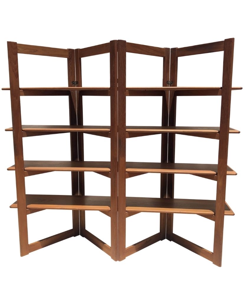 Mid-century Oak Folding Shelf Screen