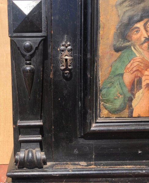 Black Renaissance Style Cupboard with Original Portrait Paintings