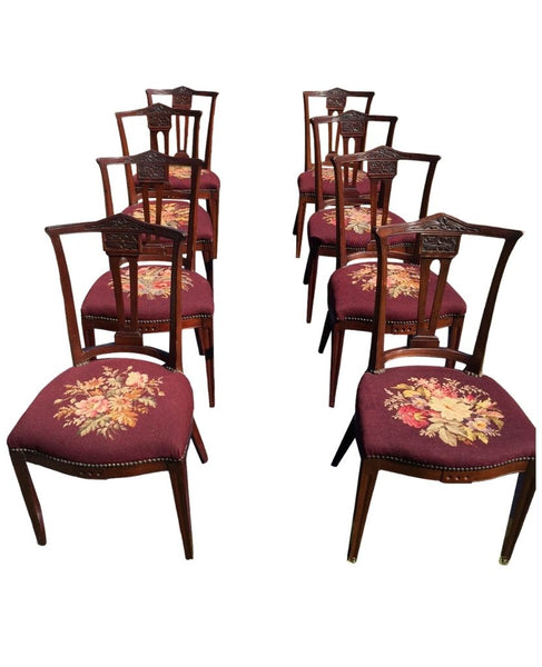 Set of Eight Wood Needlepoint Chairs
