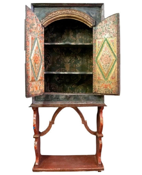 Portuguese Baroque Painted and Parcel Gilt Cabinet on Stand